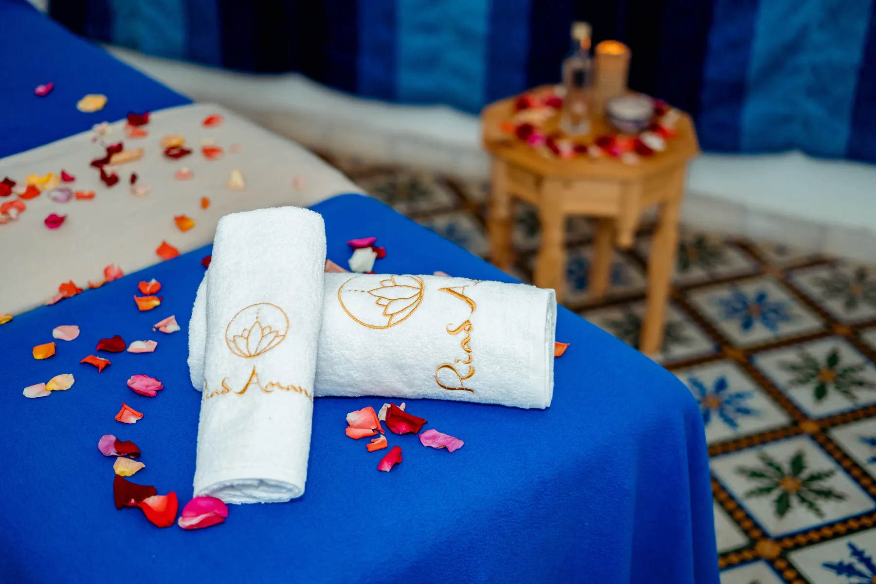 A welcome of mint tea and rose petals at Riad Amana